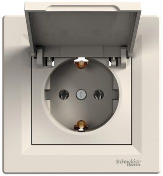 Розетка із заземленням, з кришкою, крем, Asfora Schneider Electric EPH3100123 фото
