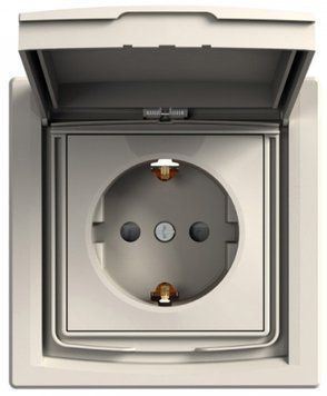 Розетка IP44 із заземленням, з кришкою та захисними шторками, крем, Asfora Schneider Electric EPH3100323 фото