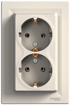 Розетка із заземленням, подвійна, крем Asfora Schneider Electric EPH9900123 фото