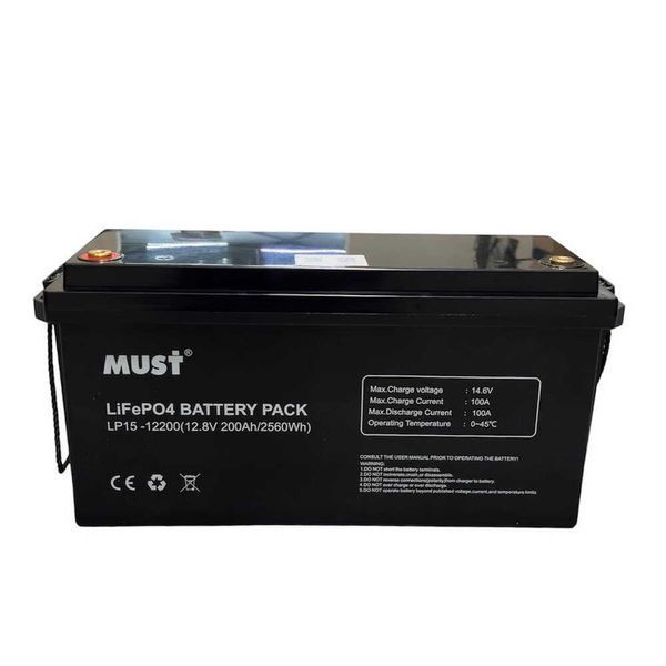 Акумулятор LiFePO4 12.8V 200Ah BMS 50/100А &ndash; 2560Wh MUST ( LP15-12200 ) (LP15-12200) MUST ( LP15-12200 ) фото