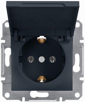 Розетка із заземленням, з кришкою, антрацит, Asfora Schneider Electric EPH3100171 фото