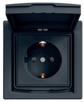 Розетка IP44 із заземленням, з кришкою та захисними шторками, антрацит, Asfora Schneider Electric EPH3100371 фото