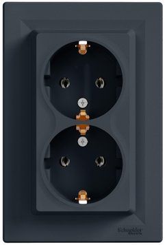Розетка із заземленням, подвійна, антрацит, Asfora Schneider Electric EPH9900171 фото