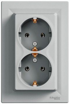 Розетка із заземленням, подвійна, алюміній, Asfora Schneider Electric EPH9900161 фото