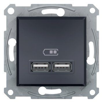 Розетка USB, 2 виходи 2.0, 5V-DC, макс 2.1A, антрацит Asfora Schneider Electric EPH2700271 фото