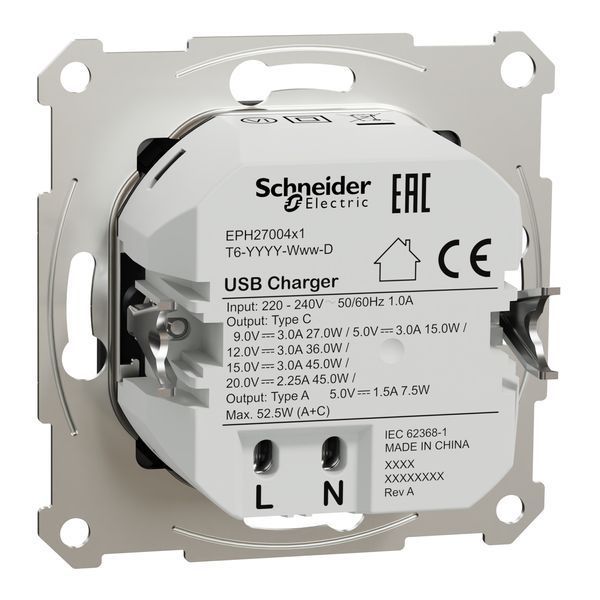 Розетка USB, 2 виходи, тип А+С, 3А, 45 Вт, антрацит Asfora Schneider Electric EPH2700471 фото