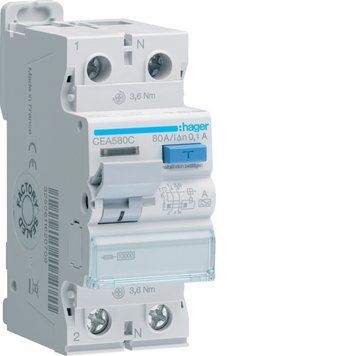 Реле диференційне (ПЗВ) 2P 10kA 80A 100mA A Hager CEA580C фото