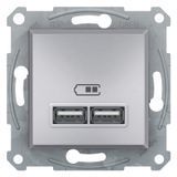 Розетка USB, 2 виходи 2.0, 5V-DC, макс 2.1A, алюміній Asfora Schneider Electric EPH2700261 фото