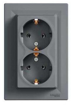 Розетка із заземленням, подвійна, сталь, Asfora Schneider Electric EPH9900162 фото