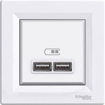 Розетка USB, 2 виходи 2.0, 5V-DC, макс 2.1A, біла Asfora Schneider Electric EPH2700221 фото