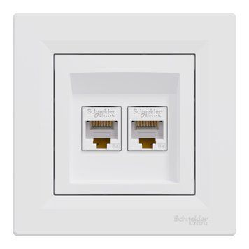 Розетка комп'ютерна, RJ45, кат.5е, UTP, подвійна, біла Asfora Schneider Electric EPH4400121 фото