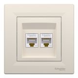 Розетка комп'ютерна, RJ45, кат.5е, UTP, подвійна, крем Asfora Schneider Electric EPH4400123 фото