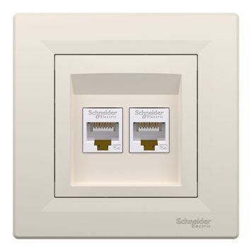 Розетка комп'ютерна, RJ45, кат.5е, UTP, подвійна, крем Asfora Schneider Electric EPH4400123 фото