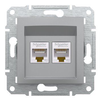 Розетка комп'ютерна, RJ45, кат.5е, UTP, подвійна, алюміній Asfora Schneider Electric EPH4400161 фото