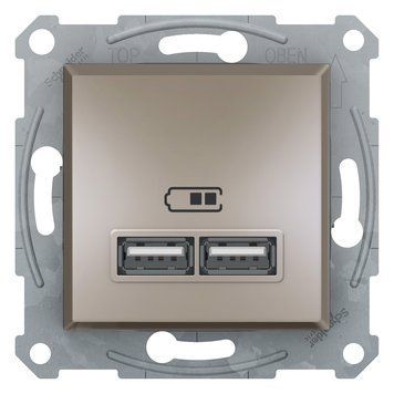 Розетка USB, 2 виходи 2.0, 5V-DC, макс 2.1A, бронза Asfora Schneider Electric EPH2700269 фото