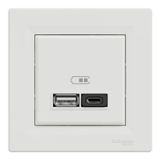 Розетка USB, 2 виходи, тип А+С, 3А, 45 Вт, біла Asfora Schneider Electric EPH2700421 фото