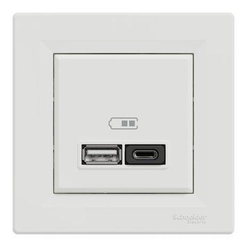 Розетка USB, 2 виходи, тип А+С, 3А, 45 Вт, біла Asfora Schneider Electric EPH2700421 фото