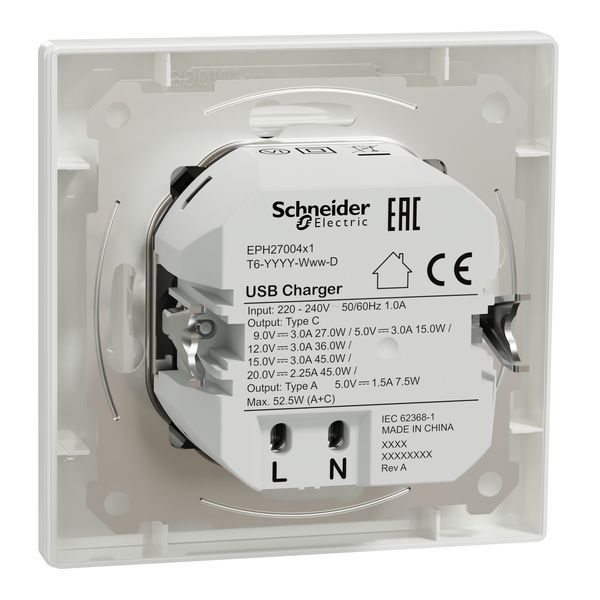 Розетка USB, 2 виходи, тип А+С, 3А, 45 Вт, біла Asfora Schneider Electric EPH2700421 фото