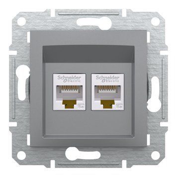 Розетка комп'ютерна, RJ45, кат.5е, UTP, подвійна, сталь Asfora Schneider Electric EPH4400162 фото