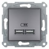 Розетка USB, 2 виходи 2.0, 5V-DC, макс 2.1A, сталь Asfora Schneider Electric EPH2700262 фото