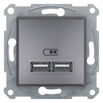 Розетка USB, 2 виходи 2.0, 5V-DC, макс 2.1A, сталь Asfora Schneider Electric EPH2700262 фото
