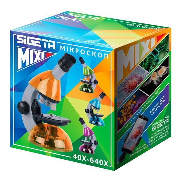 Мікроскоп SIGETA MIXI 40x-640x BLUE (з адаптером для смартфона) з набором слайдів і аксесуарів 65911 фото